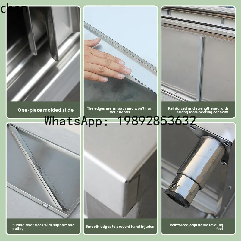 Commercial Kitchen Worktops - โต๊ะทำงานครัวสแตนเลส H29 พร้อมตู้เก็บของแบบมีบานเลื่อนและเขียงในตัว สำหรับใช้งานเชิงพาณิชย์ในร้านอาหาร