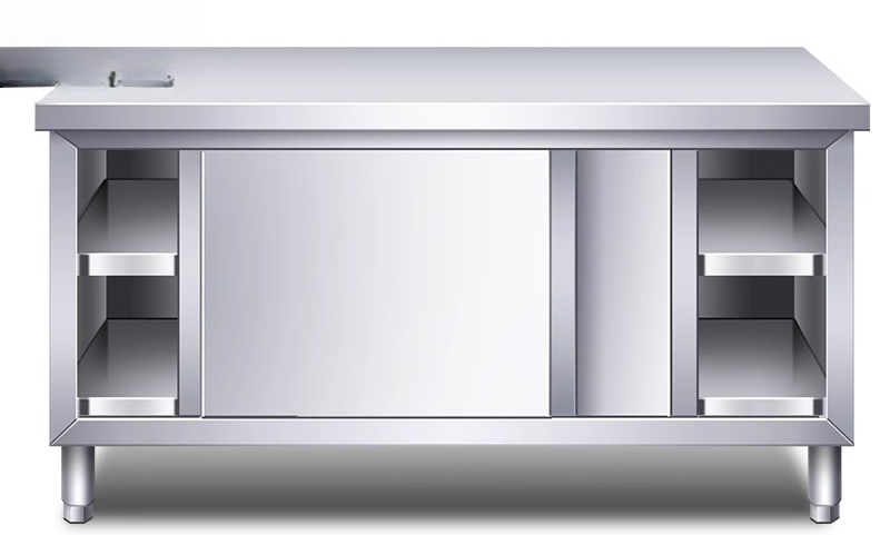 Commercial Kitchen Worktops - โต๊ะครัวสแตนเลสพร้อมบานเลื่อน ช่องเก็บของ ที่วางเขียง โต๊ะหั่นอาหาร สำหรับร้านอาหาร