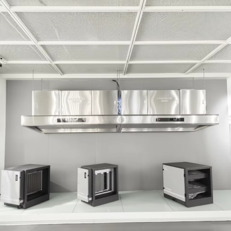 Commercial Kitchen Hoods - เครื่องดูดควันครัวสแตนเลส 201 แบบปรับแต่งได้สำหรับเชิงพาณิชย์ พร้อมระบบกรองไฟฟ้าสถิตและระบบระบายอากาศ ประสิทธิภาพ 98%