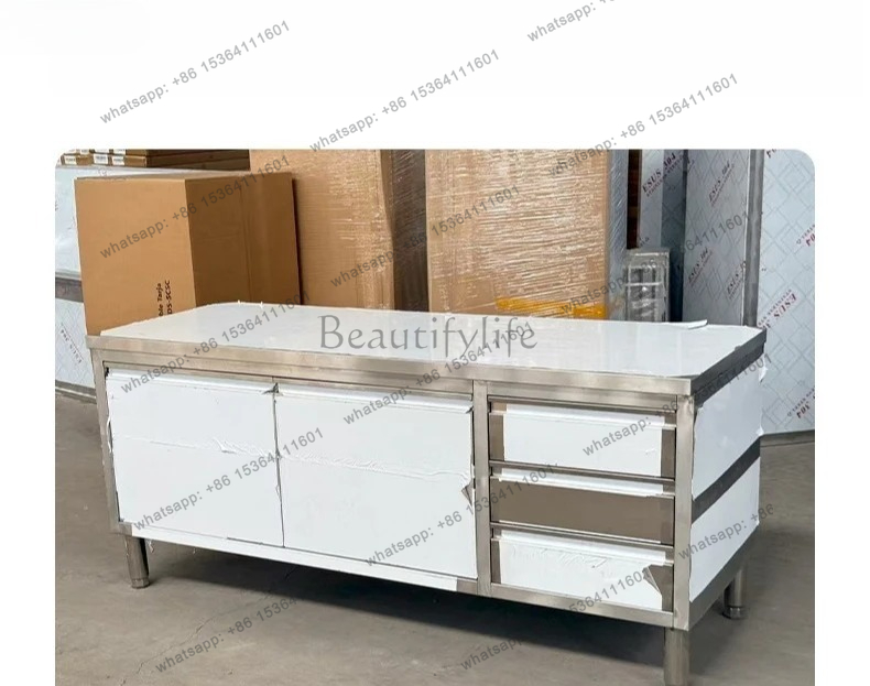 Commercial Kitchen Worktops - ตู้ครัวสแตนเลสเชิงพาณิชย์ jj4 พร้อมท็อปครัว ประตูบานเลื่อน และตู้เก็บของแบบลิ้นชัก