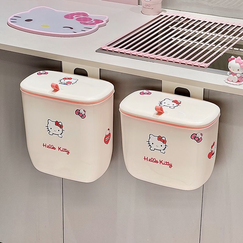 Commercial Kitchen Bin - ถังขยะกันน้ำลายการ์ตูนคาวาอี้พร้อมฝาปิดกันกลิ่น สำหรับใช้ในห้องครัว ห้องนอน หรือลิ้นชักเก็บขยะ